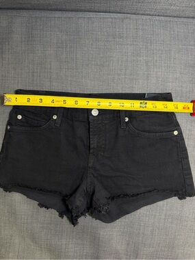 7 For All Mankind Black Frayed Hem Denim Shorts